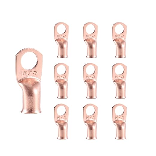 10pcs 1/0 AWG-1/2”(M12) Ring Terminals 0 Gauge Copper Wire Lugs Battery Cable Ends Heavy Duty Battery Cable Terminal Connectors