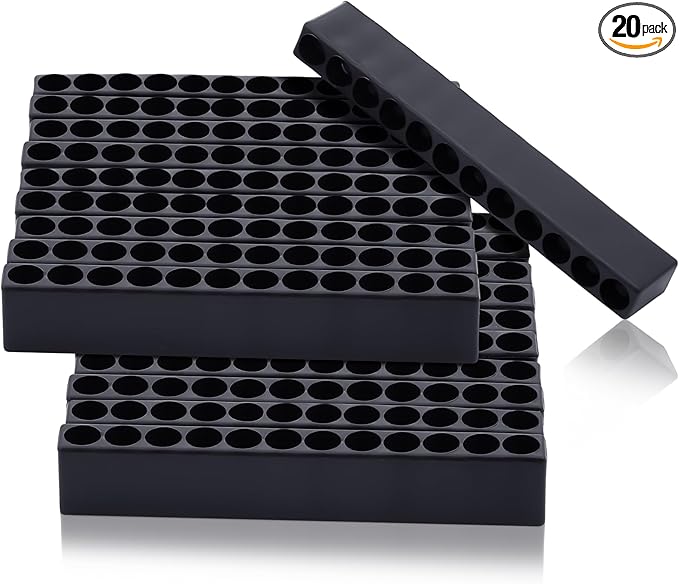 Kigley 20 Pcs 12 Holes Hex Shank Bit Holder Screwdriver Head Drill Bit Organizer Plastic Storage Case Fit for 1/4 Inch Hex Shank (Black)