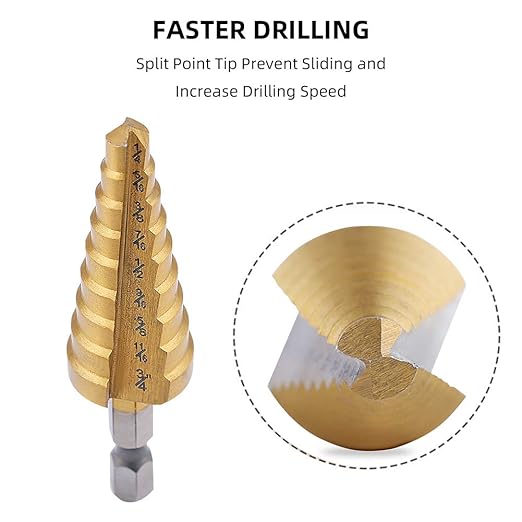 Aleric Step Drill Bit Set - Titanium Coated, High Speed Steel Drill Cone Bits for Aluminum, Wood and Plastic Hole Drilling Cutting, Multi Size Hole Stepped Up Unibit for DIY Lovers,3pcs