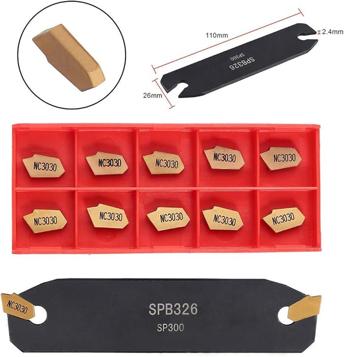 Lathe Tool Holder SPB26-3 26mm,Grooving Cut-Off Tool Holder,Metal Lathe Cutting Tool, lathe cut off tool,with 10PCS GTN-3 SP300 Carbide Inserts for Cutting Threading Grooving