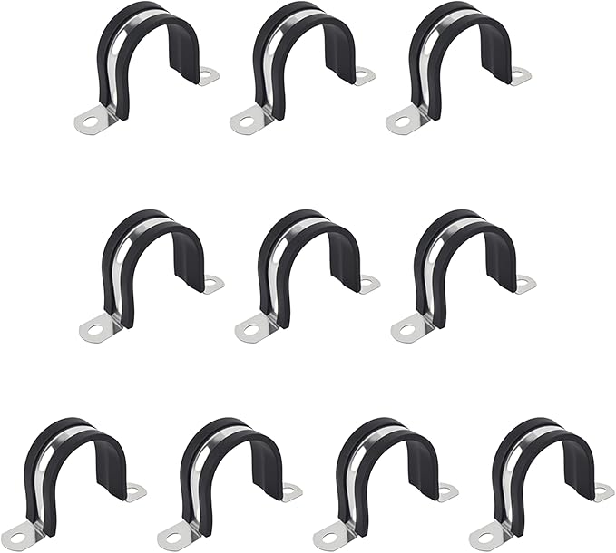 1-1/4 Inch 10 PCS 2 Holes Rubber Cushioned U Bracket Clamp, Reinforced Rigid Pipe Strap, Stainless Steel Conduit Straps Cable Clamp (32 mm) by Tavonuxt