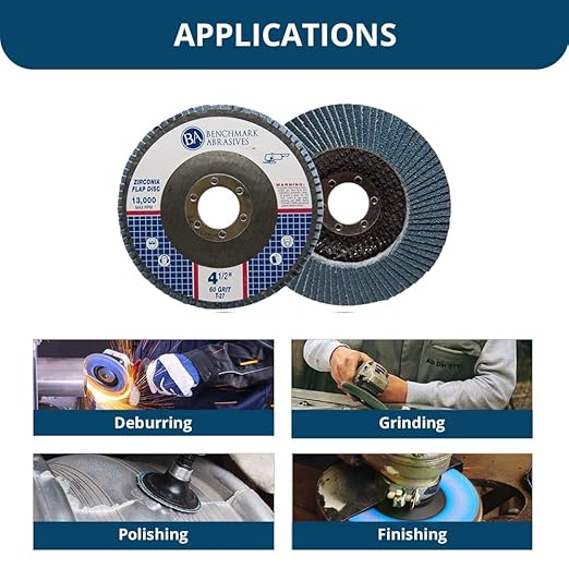 Benchmark Abrasives 4.5" Premium Zirconia Type 27 Flap Discs Grinding Wheels for Sanding Stock Rust Removal Finishing Grinding Deburring Stainless Steel, 7/8" Arbor (10 Pack) - 60 Grit
