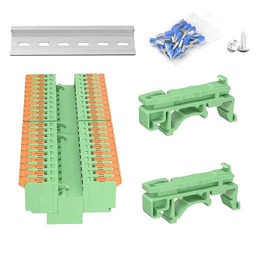 2Pcs DIN Rail Terminal Blocks, 10P Lever Wire Connectors for AWG 24-12, 300V 15A, 40Pcs Wire Ferrules Terminals & 4.72 Inch DIN Rail Included,CE