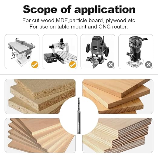FivePears Up Cut Spiral Router Bit for CNC,3/16 inch Cutting Diameter and 3/4 inch Cutting Length 1/4 inch Shank Carbide End Mill Router Bit for Wood Carving Engraving Grinding Grooving