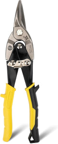 Aviation Tin Snips Straight Cut Heavy Duty Sheet Metal Cutter Snips Shears Cutting Metal Sheet Chrome Vanadium Steel Sharp Blades Safety Latch (10inch Straight)