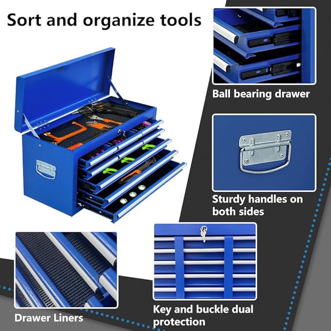 13-Drawer Tool Chest with Wheels,2 in 1 Detachable Rolling Tool Chests with Drawers,Large Tool Box with Lock,Mobile Steel Tool Cabinet Storage for Warehouse,Garage-Blue