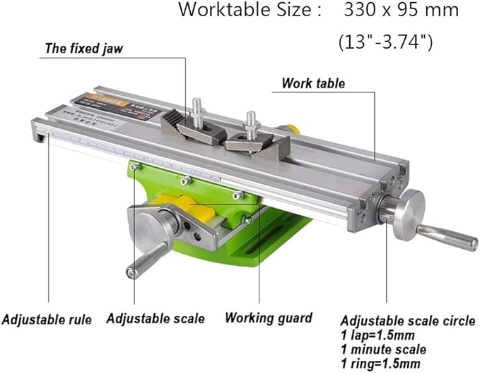 Mini Milling Machine Work Table Vise Portable Compound Bench X-Y 2 Axis Adjustive Cross Slide Table , for Bench Drill Press 13 inches-3.74" (330mm 95mm)