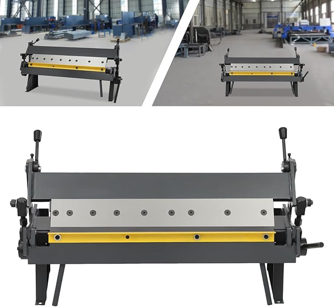 24" Pan and Box Brake, W-2420A Industrial Metal Bender &Sheet Metal Pan Blue with Removeable Fingers 0-135° Bending Precision