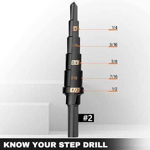 KSEIBI #2 HSS Step Drill Bit Set 3/16-1/2" with 3/8 Shank - Black Oxide Finish for Metal, Wood, Plastic Drilling - Durable, Precision Multi-Sized Bits with 3-Flat Shank 575040