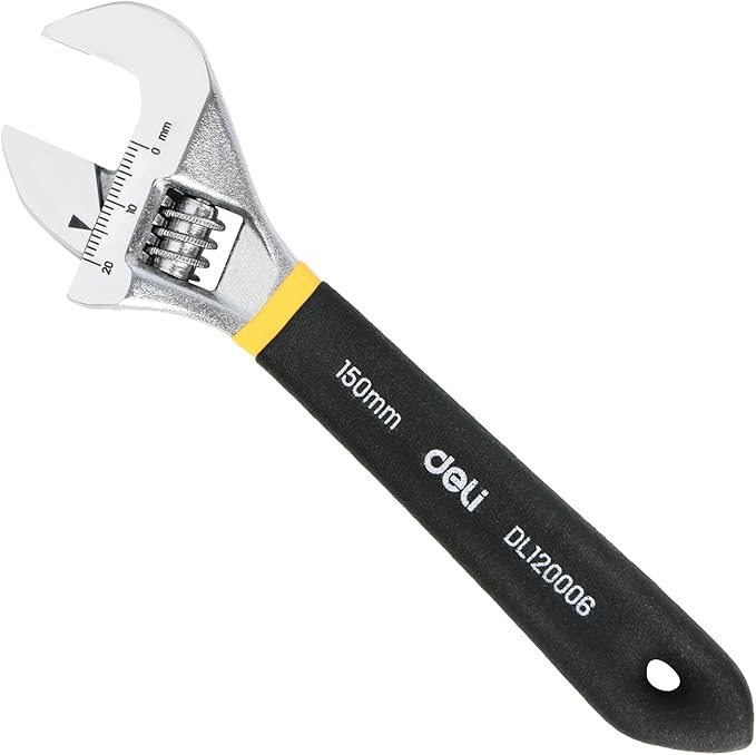 deli 6" Adjustable Wrench Heavy-Duty Chrome - Anti-Slip Grip, Smooth-Jaw, Cr-V Steel, Wide Opening for Plumbing & DIY