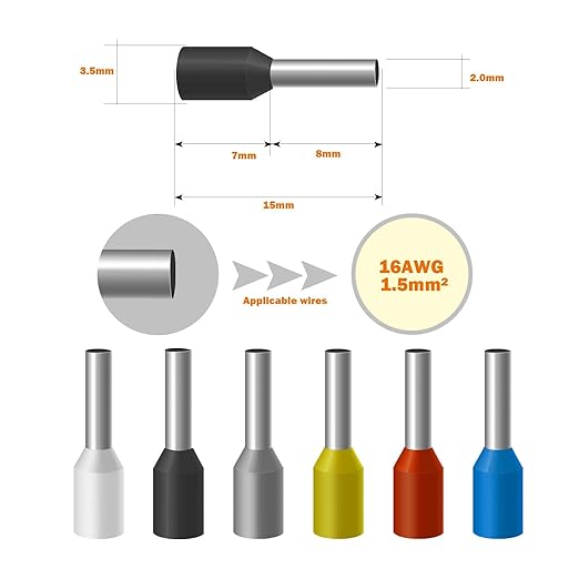 Fidioto AWG16 Wire Ferrules Terminals, 250pcs AWG16 Terminal Connector Wire Insulated Cord Pin Ends Terminals for Electric, Industrial, Chemical Industry, Power Control System, etc.