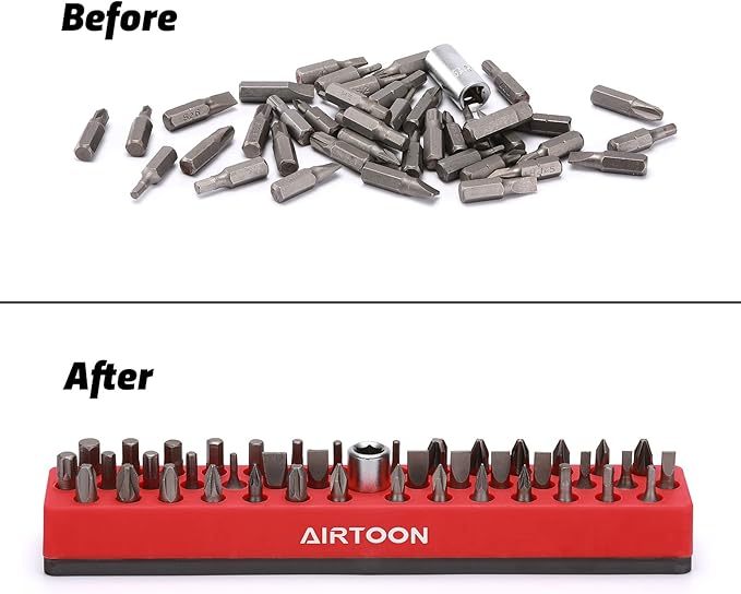 AIRTOON 1/4" Magnetic Hex Bit Holder, 43 Holes Bit Storage with Strong Magnetic Base, Magnetic Screwdriver Bit Organizer, Red