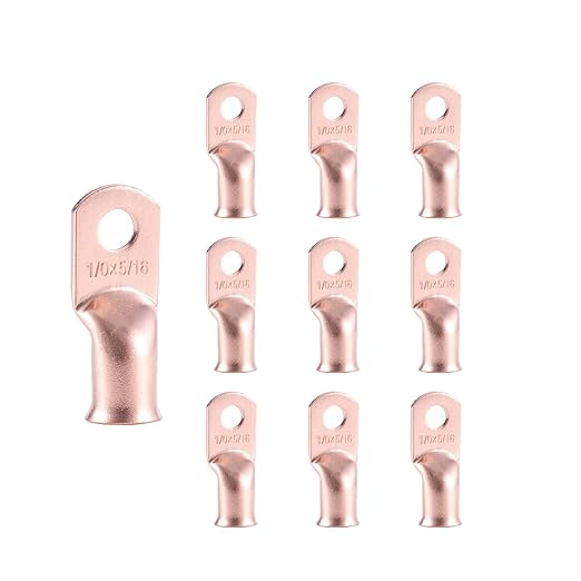 10pcs 1/0 AWG-5/16”(M8) Ring Terminals 0 Gauge Copper Wire Lugs Battery Cable Ends Heavy Duty Battery Cable Terminal Connectors