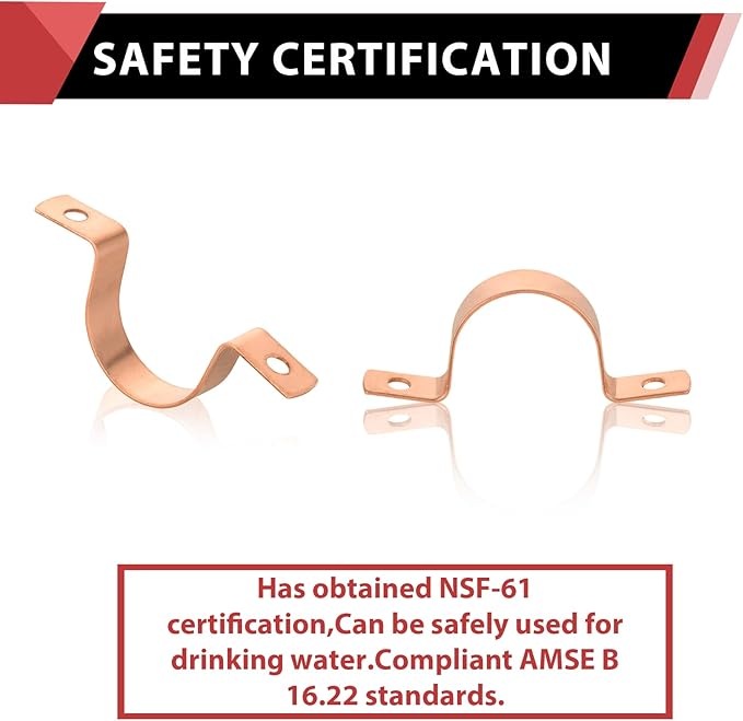 10-Pack EFIELD 1-Inch Copper Pipe Straps, Two-Hole Clamp Mount, Copper Made, (COPPER025)