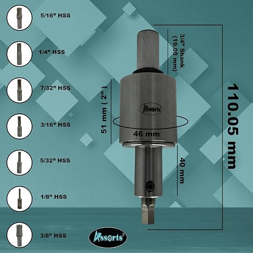 ASSORTS Precision Rotary Broach with 3/4" (19.05 mm) Shank & 7-Piece HSS Hex Punch Set – Ideal for CNC, Lathe, Milling & Drilling Machines