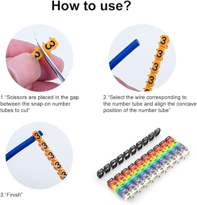 Clip on Wire Markers, Wire Number Labels Colorful Wire Numbering Marker Tube Cable Marker for Marking The Color Coded Cables(100PCS -2.5MM 2.5)