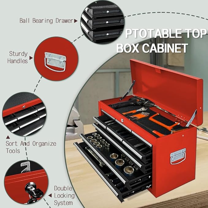 Tool Chest 13-Drawer with Double Door Handle,2 in 1 Detachable Rolling Tool Chests with Wheels and Drawers,Large Tool Box with Lock (Red＆Black)