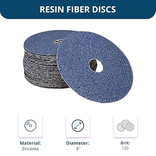 Benchmark Abrasives 5 Inch Sanding Discs Resin Fiber Zirconia Grinding Disc for Grinding, Stripping on Wood, Fiberglass, Steel, Metal, 7/8" Arbor Angle Grinder Sanding Disc, 25 Pack - 120 Grit
