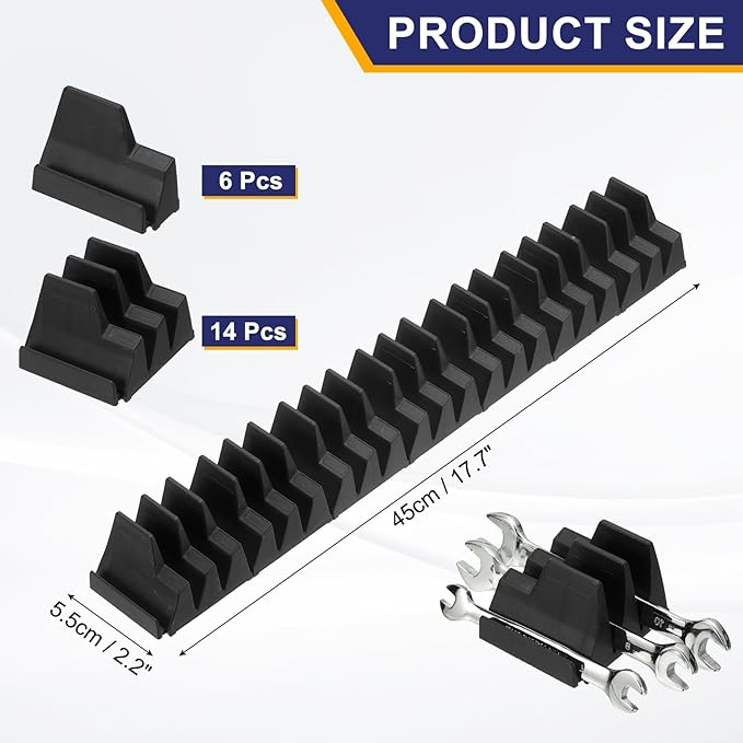 PATIKIL 46pcs Magnetic Wrench Organizer for Tool Box, Magnetic Modular Wrench Organizer Holder Toolbox Universally for 46 Tools Drawer Chest Ratcheting Offset Wrenches, Black