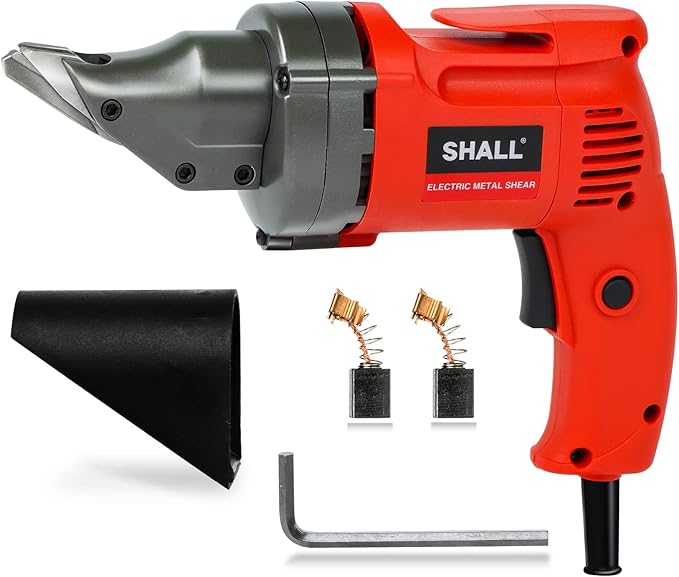 SHALL Electric Metal Cutting Shear, 4.0-Amp Corded Sheet Metal Cutter, Variable Speed with 360 Degree Swivel Head, Continuous Cutting, Clean Cut for 14GA Sheet Metal & 16GA Stainless Steel, 2500 SPM