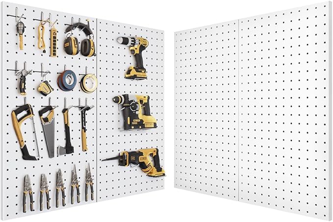 Pegboard, Metal Peg Board, Pegboards Wall Organizer with 76 Pcs Hooks, Sturdy Peg Board for Garage Tool Organization, Home & Office Wall Decoration (White, 4 Pack)