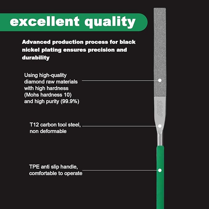 Diamond Files Set,10PCS Precision Needle File Set,Super Hard Black Nickel Coated Alloy File,Diamond Coated Files for Filing Metal,Ceramic,Stone,Jewelry,Glass.120 Grit,5×180mm