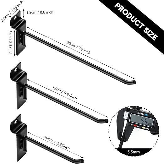 Ferraycle Slatwall Hooks 24 Pcs 4/6/8 Inch Slatwall Accessories Slat Wall Shelf Brackets Slat Wall Hanging Panel Hook Heavy Duty Pegboard Gridwall Display(Black)