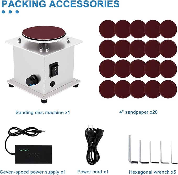 4 Inch Mini Disc Sander with Variable Speed 6000 RPM, Electric Small Hobby Disk Sander with Forward & Reverse Function, Sanding Disc Machine for Woodworking, Metal Working, Stone and Scissors Sanding