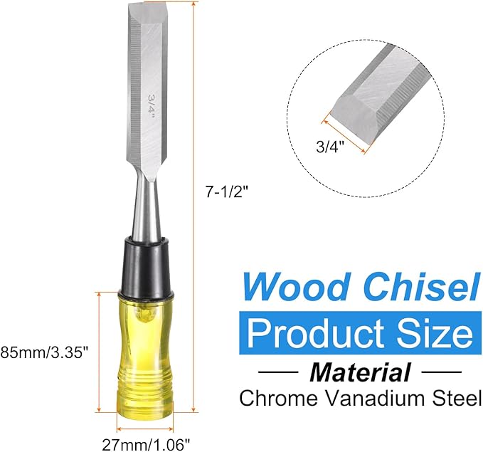 HARFINGTON Wood Chisel 3/4" CRV Steel Beveled Edge Blade PVC High Impact Handle Woodworking Hand Tools with Caps for Carving Furniture Making Carpentry Tools