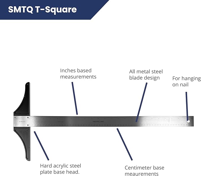 Pacific Arc 24 Inch T Square, Traditional Stainless Steel, Graduated Inch and Metric