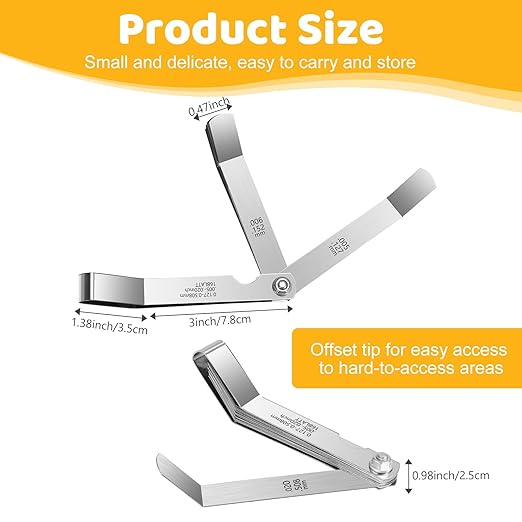 16 Blades Stainless Steel Feeler Gauge, Metric and Imperial Gap Measuring Tool Width and Thickness Feeler Gage Gauge for Spark Plug, Valve Adjustment Tool, 0.127-0.508mm (0.005IN-0.02)