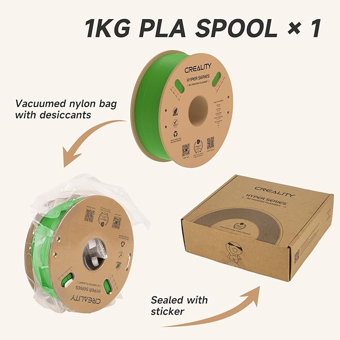 Official Creality Hyper PLA Filament 1.75mm, High Speed PLA 30-600mm/s 3D Printer Filament, Dimensional Accuracy +/-0.02mm, Fit Most FDM 3D Printers，1KG(2.2lbs) Spool Green