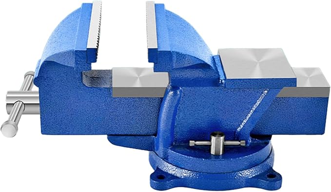 6" Heavy Duty Bench Vise, Pipe Vise Bench Vices with Anvil Swivel Table Top Clamp Locking Base, Double Swivel Rotating Vise Head& Body Rotates 360°-Blue