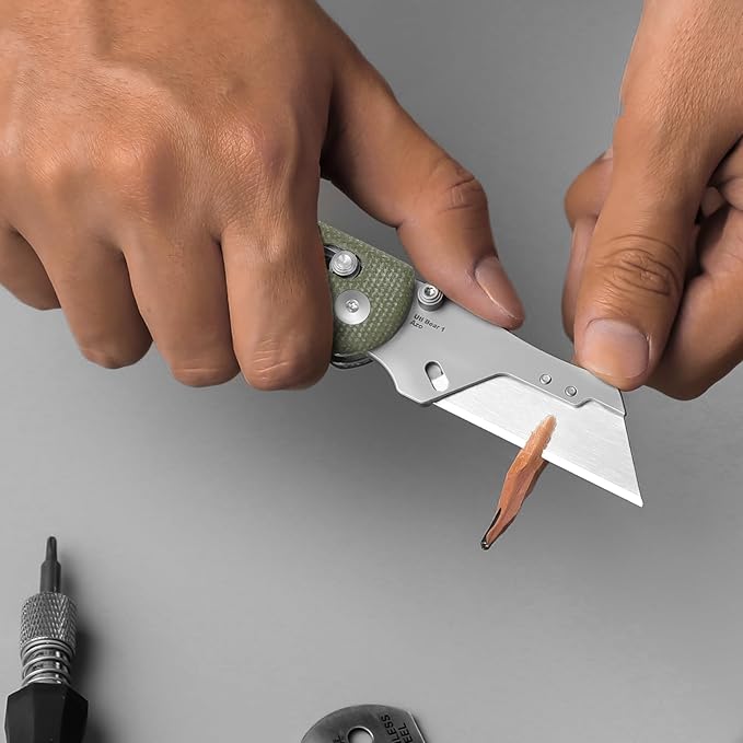 Kizer Drop Bear(Dual-screw Version) Folding Utility Knife, Clutch Lock Box Cutter EDC Pocket knife with 10PCS Razor Blades, Pocket Knives with Pocket Clip for Men Women V3619JM1
