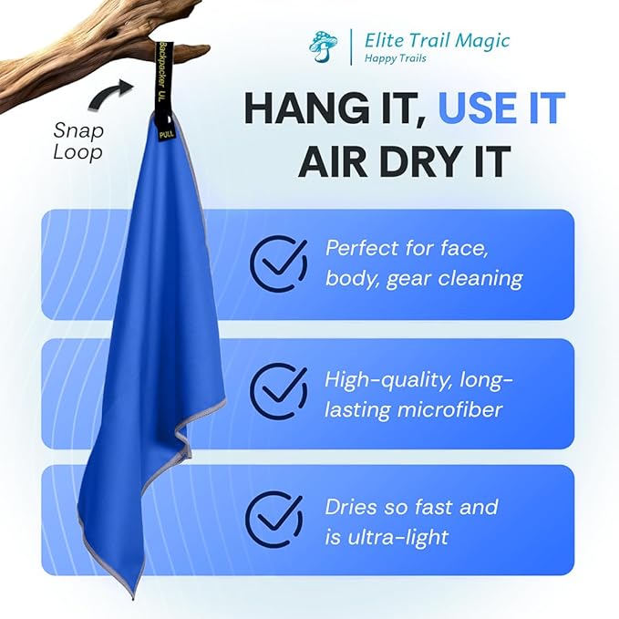Backpacking Ultralight Quick Dry Microfiber Soft Fast Drying Hand and Face Towel Wash Cloth Camping Yoga Hiking Active Lifestyle Small (Blue, Small)