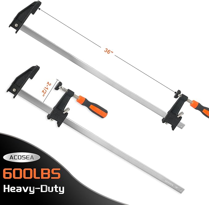 Woodworking Clamps, 4-Pack 36 Inch Long Bar Clamps, Heavy Duty Adjustable and Quick Release, 2.5 Inch Throat Depth, 600 Lbs Force