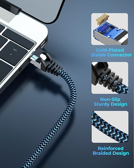 Cat8 Ethernet Cable 30 ft 1-Pack, High Speed 40Gbps 2000MHz Internet Cable Braided Shielded S/FTP LAN Network Cable RJ45 Connector Compatible with Router, Modem, Laptop, PC, Gaming