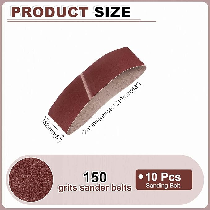 HARFINGTON 6 x 48 Inch Sanding Belts, 10 Pcs 150 Grits Aluminum Oxide Abrasive Belt Sander File Belt for Woodworking, Metal Polishing, Knife Sharpener
