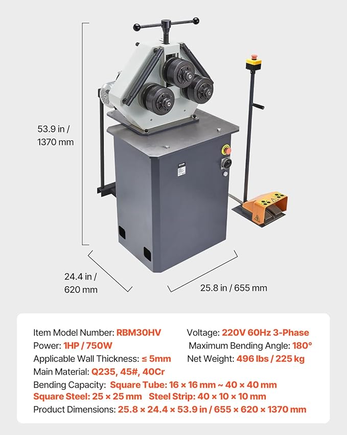 VEVOR 750W Electric Roll Bending Machine, 3-Roller