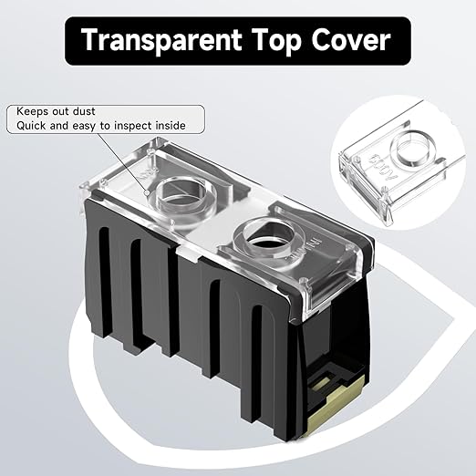 2Pcs DIN Rail Terminal Blocks with Cover, IN100BK 600V 130A 38mm² Electrical Connection Terminals, 4Pcs 12-10 AWG Insulated Fork Spade Wire Connectors & 3.15 Inch DIN Rail Included