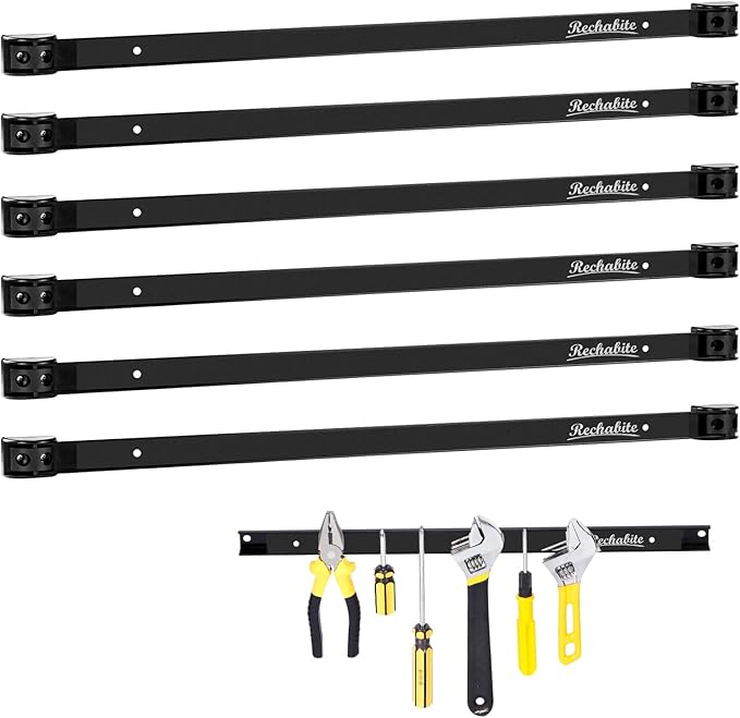 6 Pieces 24" Magnetic Tool Holder Strip, Black Magnet Bar, Metal Tool Organizer Rack for Garage Organization, Easy To Install in Workshop, Mounting Screws Included