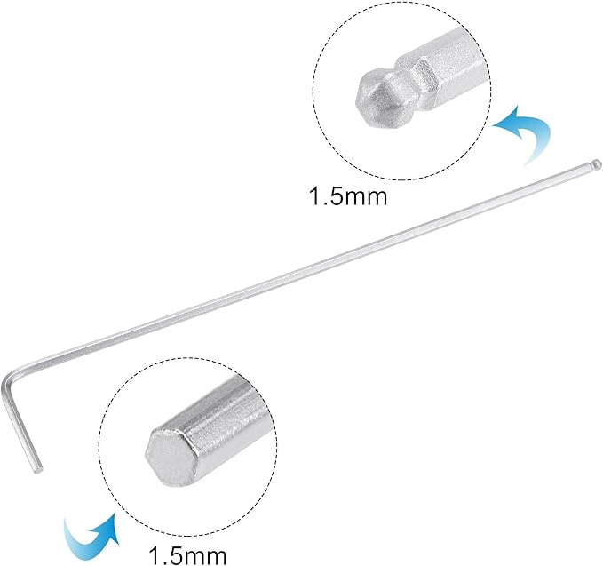 TOP-VIGOR 1Pc 1.5mm Ball End Hex Key Wrench, L Shaped Long Arm Allen Wrench for Household DIY, Professional Machine Repairing, CR-V