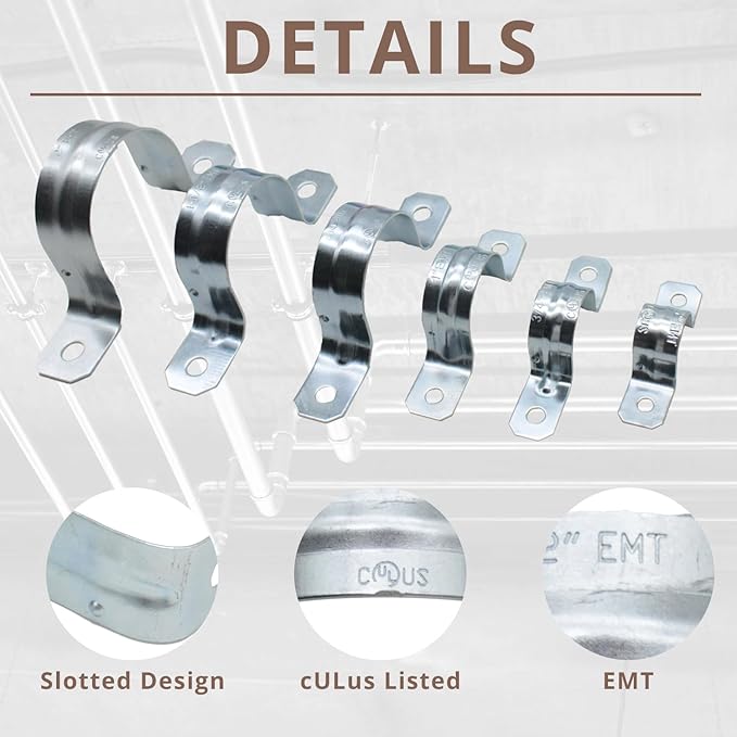 1-1/4 Inch Zinc-Plated Steel Conduit Straps, 2 Holes Cable U Bracket, Pipe Clamps, 2Hole Conduit Strap for Fixing Pipe or Cable(25PCS)