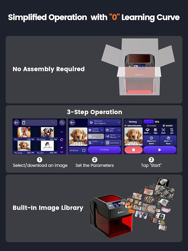AlgoLaser Laser Engraver Machine: Portable & Smart with 3.5" Touch Screen & AlgoOS System - Hand Drawing/Wireless/SD Card/Offline Engraving - Laser Power 3000mW/Class 1 for Wood, Acrylic, Leather