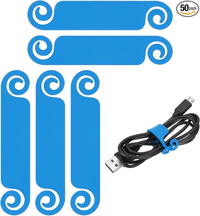 PATIKIL Cable Tags Flexible Cable Management Labels Cord Identification Tags, Wire Cord Markers for USB Computer Phone Charger Power - 50Pcs (Blue)