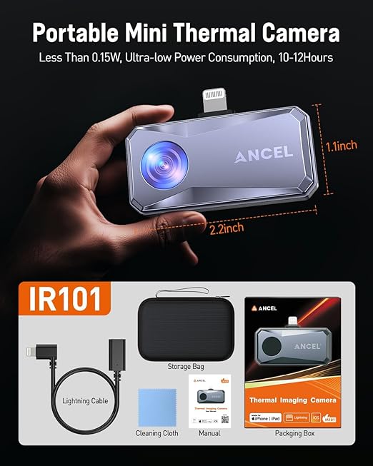 ANCEL IR101 Thermal Imaging Camera, 512x384 IR Resolution Thermal Camera for iPhone iPad (iOS), 25Hz Refresh Rate Thermal Imager with Lightning Port for Home/Pets/HVAC/Engine/Industrial Inspection