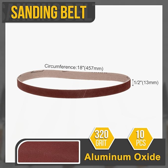 1/2 x 18 Inch Sanding Belt, 10 Pcs 320 Grit Knife Sharpener Belts Work Sharpening for Belt Sander Knife Carving Tool Metal Working
