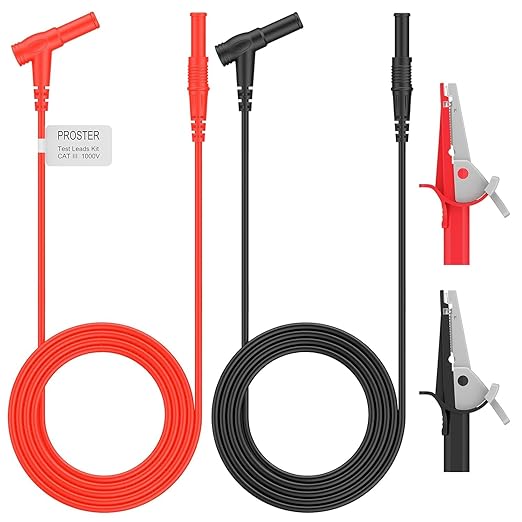 Proster Banana to Alligator Clip - Test Leads CATIII 1000V 10A with Alligator Clip, Insulated Copper Conductors Safety Cables for Multimeter, Electrical, Automotive & Home Testing