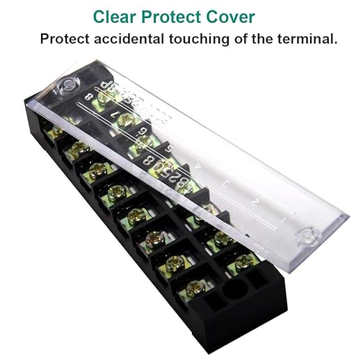 MILAPEAK Terminal Block and Strip - 4pcs 8 Position 600V 25A Dual Row Screw Terminals with Cover + 4pcs Pre-Insulated Barrier Jumper Strips Black & Red + Insulated Fork Wire Connectors