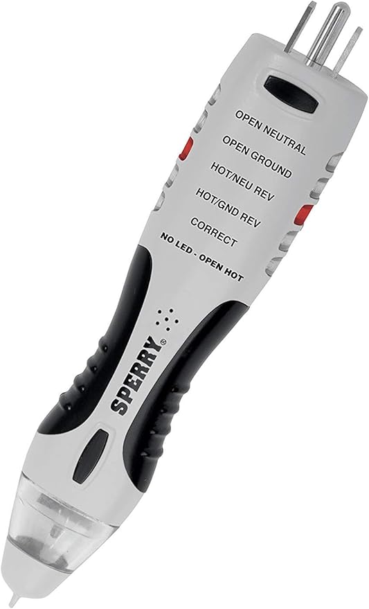 Sperry Instruments VD7504GFI DualCheck 2-in-1 Non-Contact Voltage Detector + GFCI Outlet Circuit Analyzer, 360° Visual & Audible Indicators, 50-1000V AC, 250 lb. Crush Rating